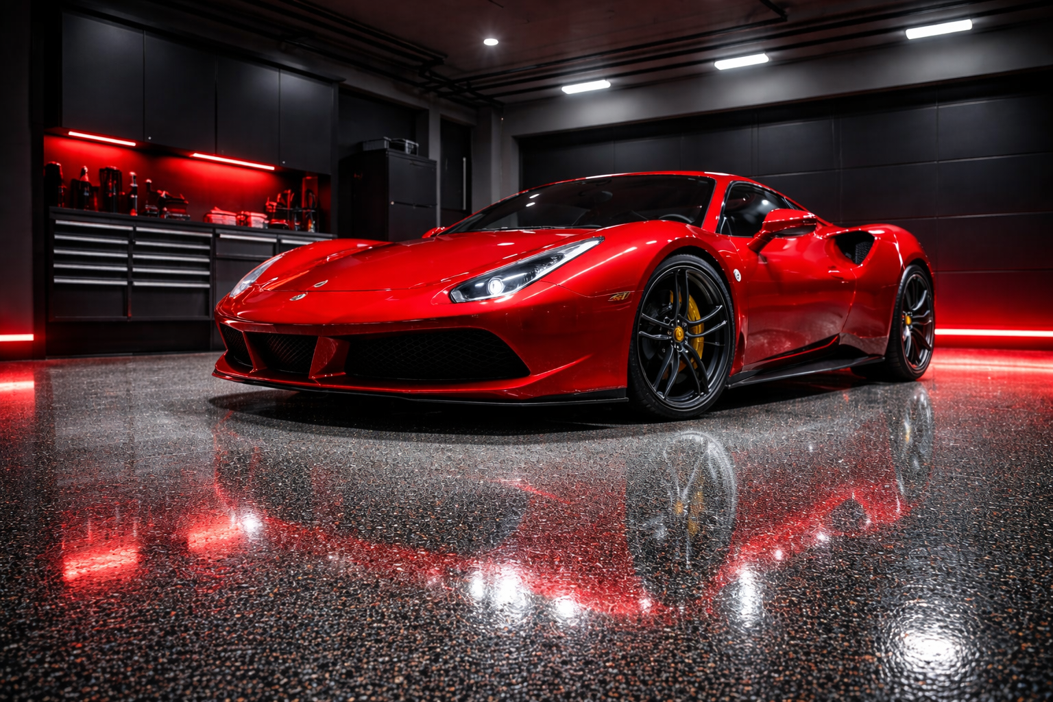 Garage avec plancher polyaspartique professionnel — Garage Express Montréal, Rive-Sud & Laval